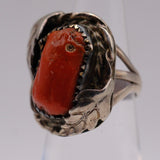 Vintage Sterling Coral Feather Ring 4.25