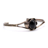 Vintage Sterling Onyx Feather Cuff 6.25"