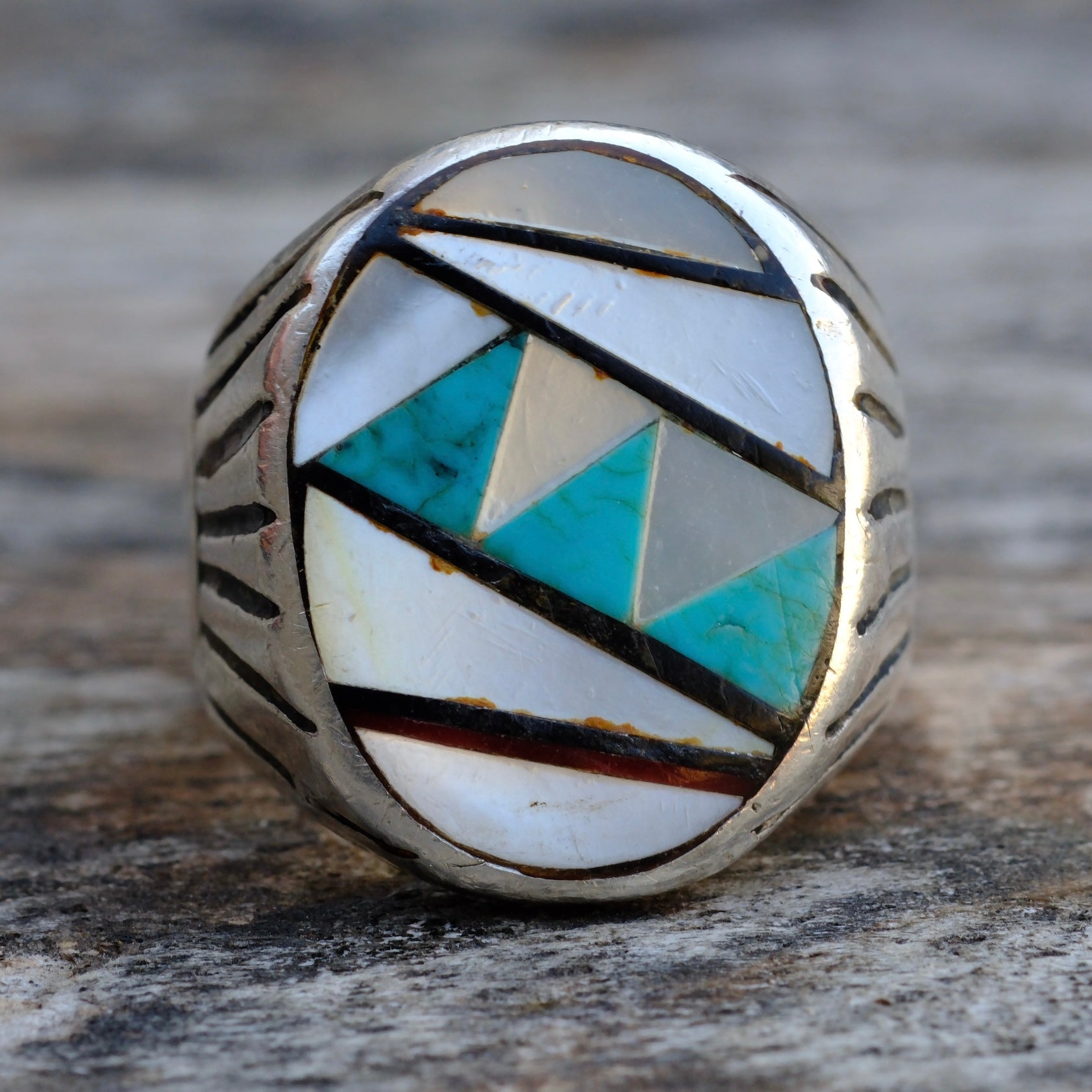 Vintage Sterling Multistone Inlay Ring 9.75