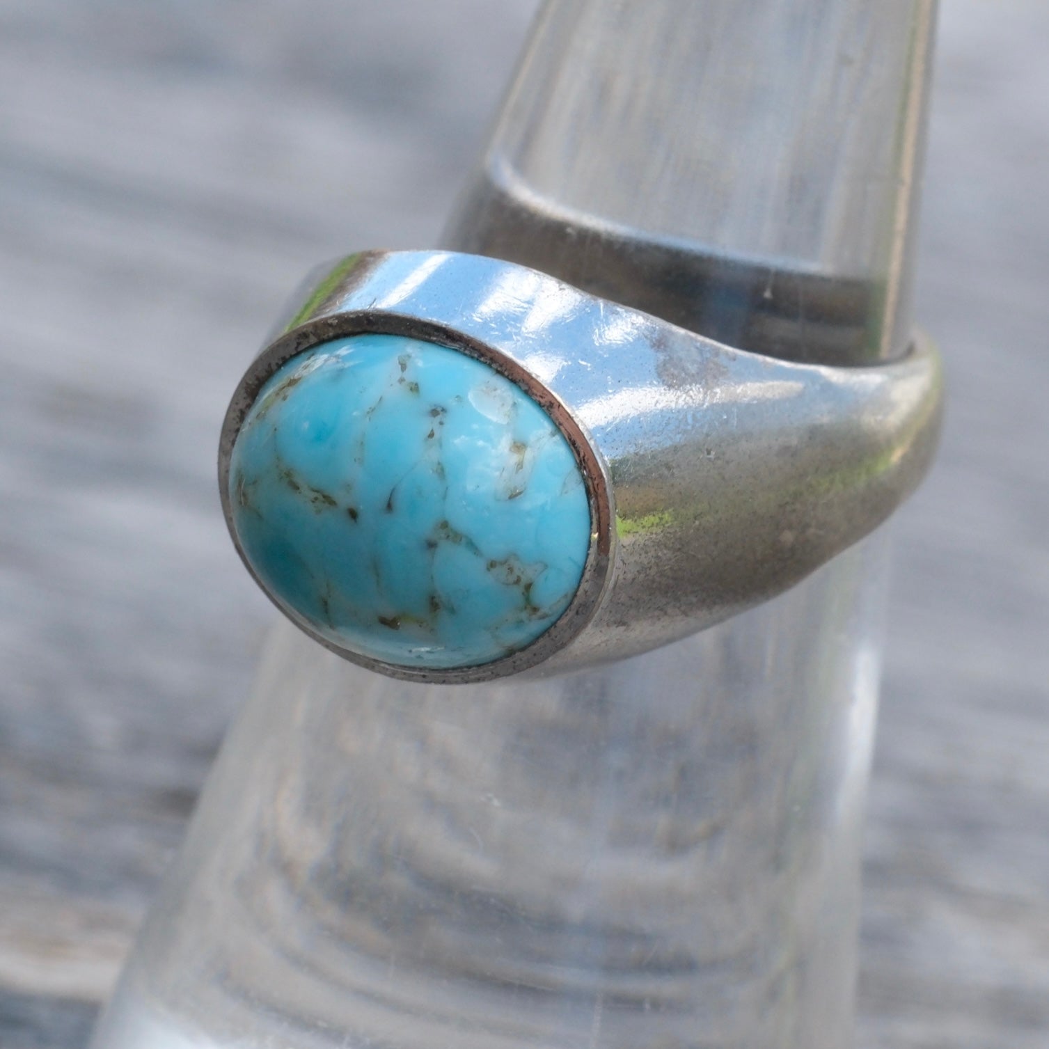 Vintage Sterling German Glass Ring 6.25