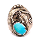 Vintage Sterling Turquoise Feather Ring 10.5
