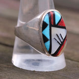 Vintage Sterling Zuni Inlay Ring 11.25