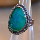 Vintage Sterling Turquoise Roper Ring 5.25