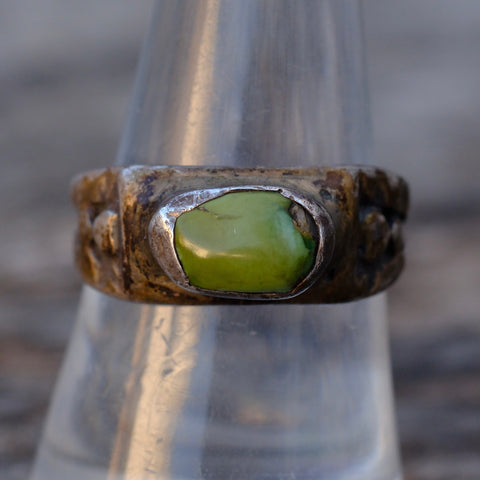 Vintage Sterling Green Turquoise Band Ring 8.25