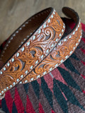 Vintage Hand Tooled Brown Leather ‘RETA’ Belt