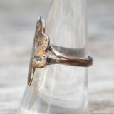 Vintage Sterling Turquoise and Coral Inlay Headdress Ring 7.75