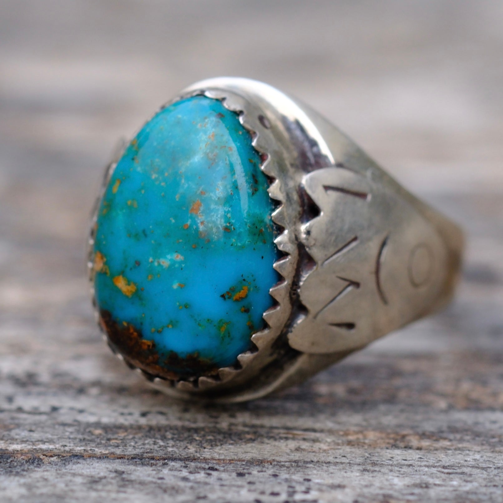 Vintage Sterling Turquoise Stamped Band Ring 7.5