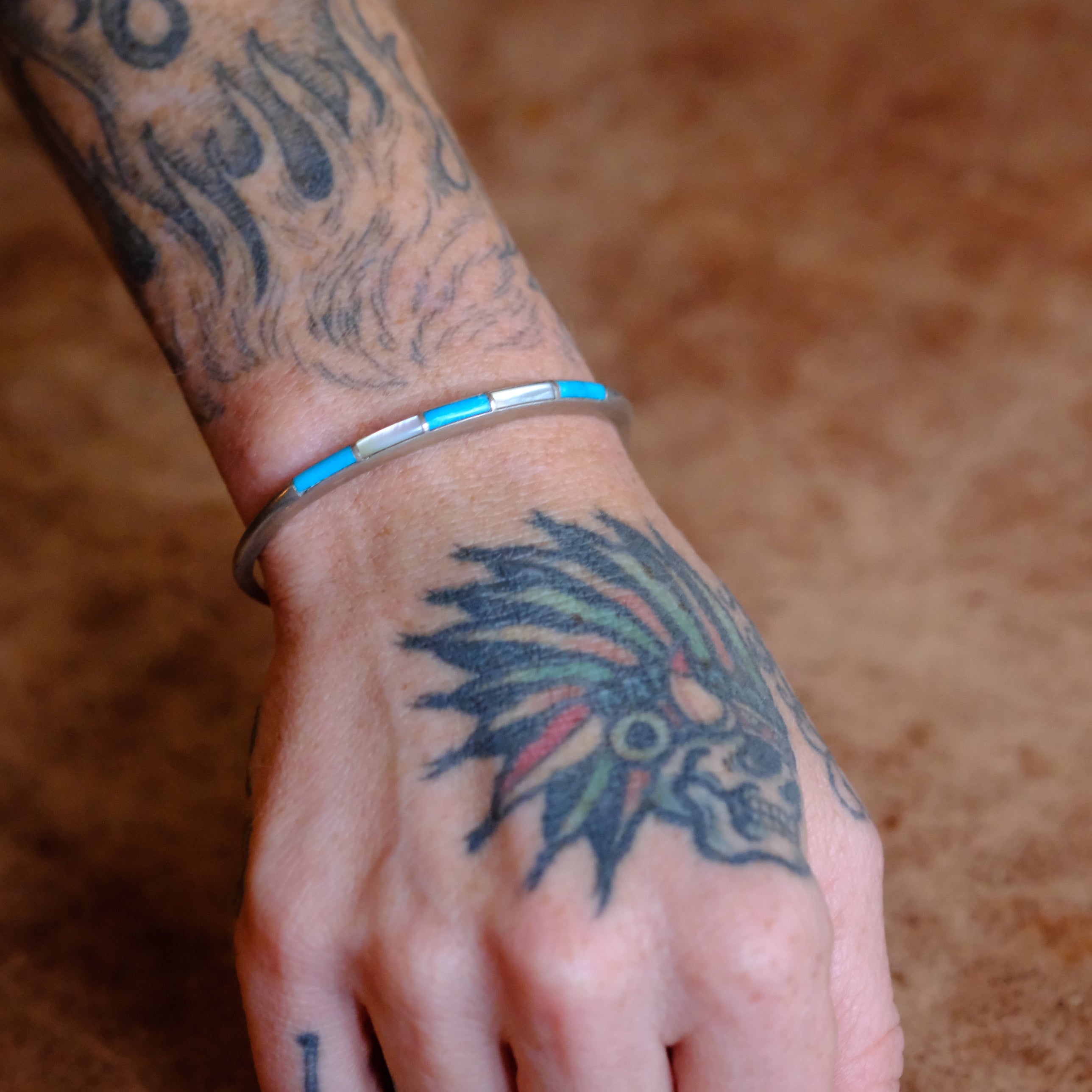 Vintage Sterling Zuni Inlay Cuff Bracelet