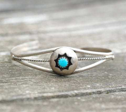 Vintage Sterling Turquoise Shadowbox Cuff