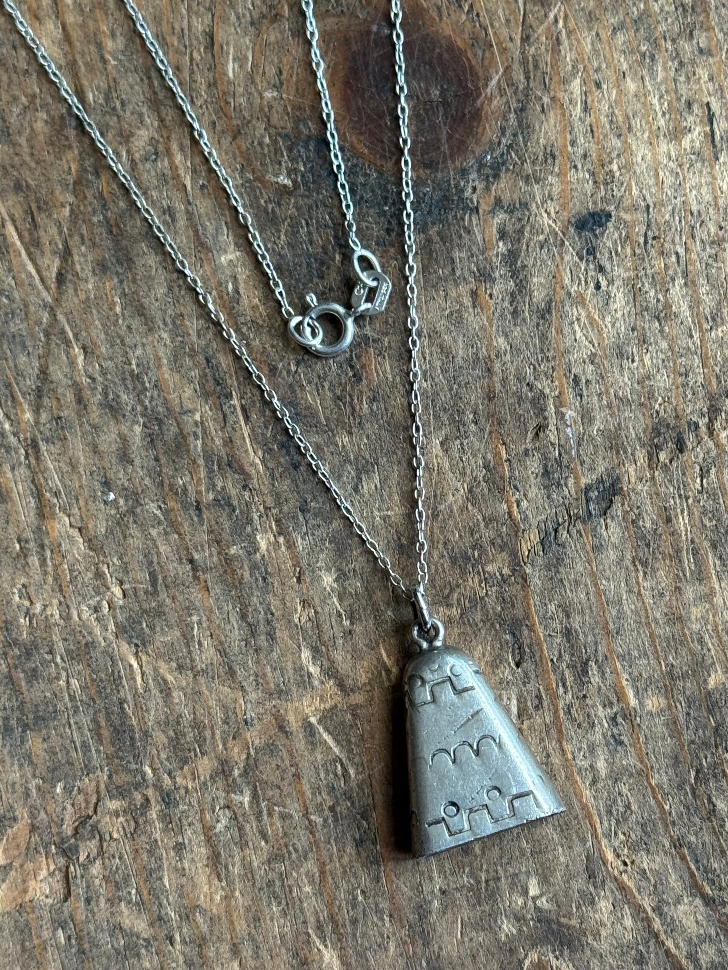 Vintage Sterling Silver Stamped Bell Necklace