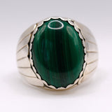 Vintage Sterling Malachite Ribbed Ring 10