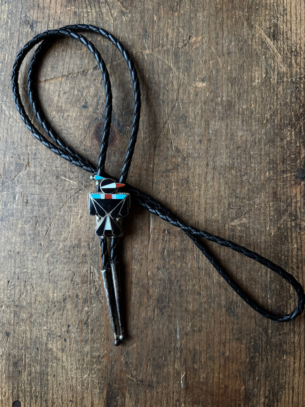 Vintage Sterling Silver Multistone Inlay Thunderbird Bolo