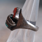 Vintage Sterling Turquoise and Coral Feather Ring 6