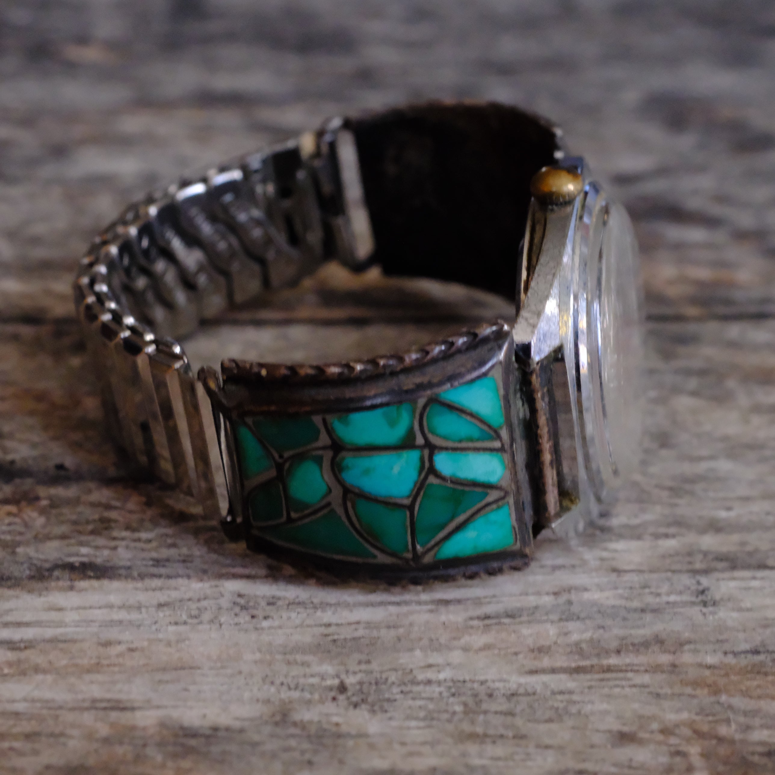 Vintage Sterling Zuni Inlay Fish Scale Watch