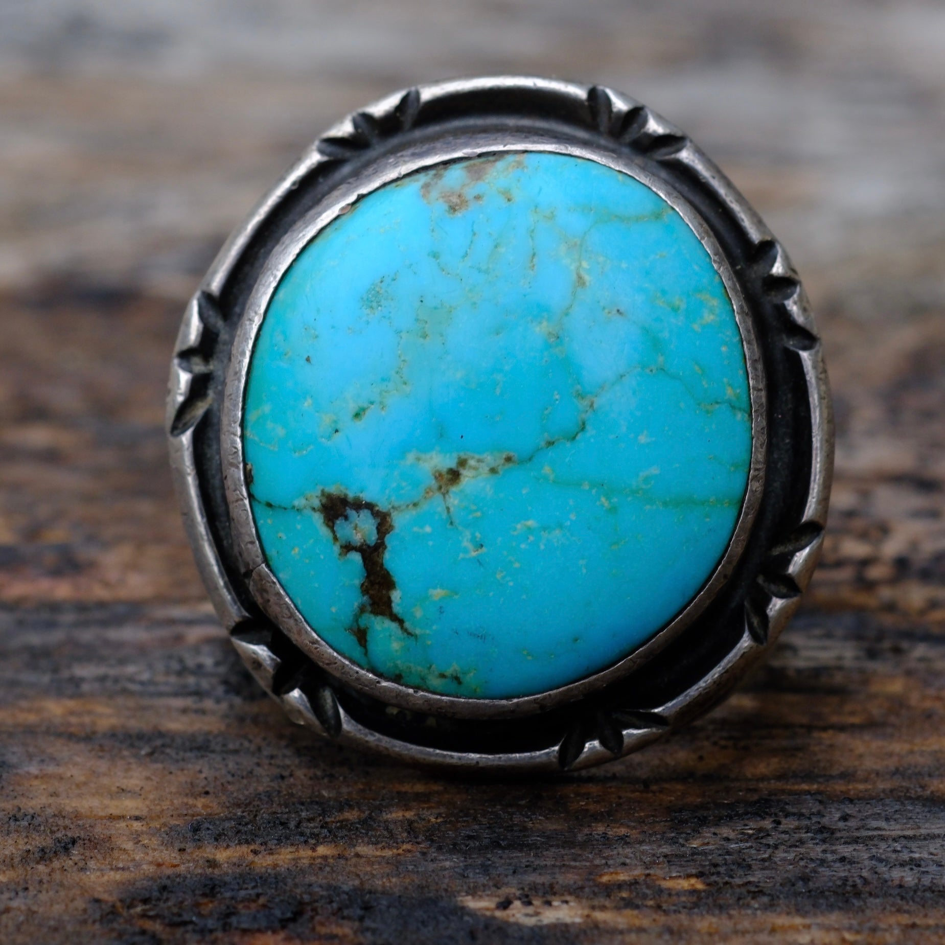 1960's Vintage Sterling Turquoise Stamped Band Ring 9