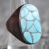 Vintage Sterling Turquoise Inlay Ring 9.75