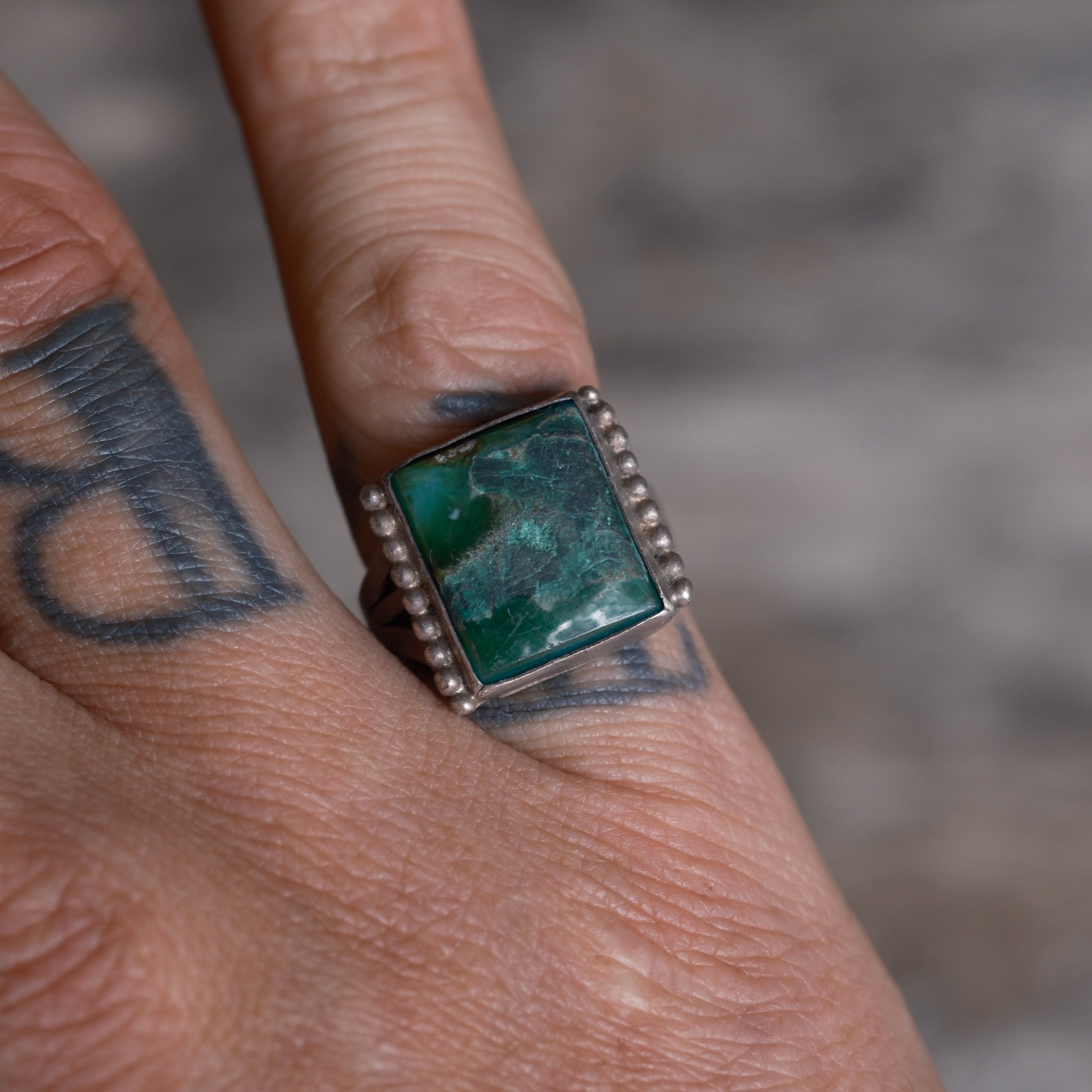 Vintage Sterling Green Agate Ring 6