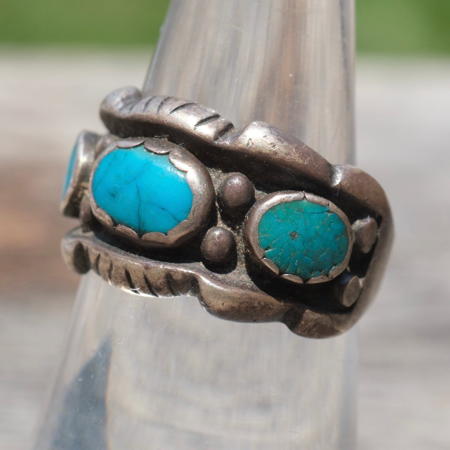 Vintage Sterling 3-Stone Turquoise Ring 6.5
