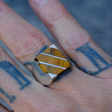 Vintage Sterling Tigers Eye Inlay Striper Ring 9.75