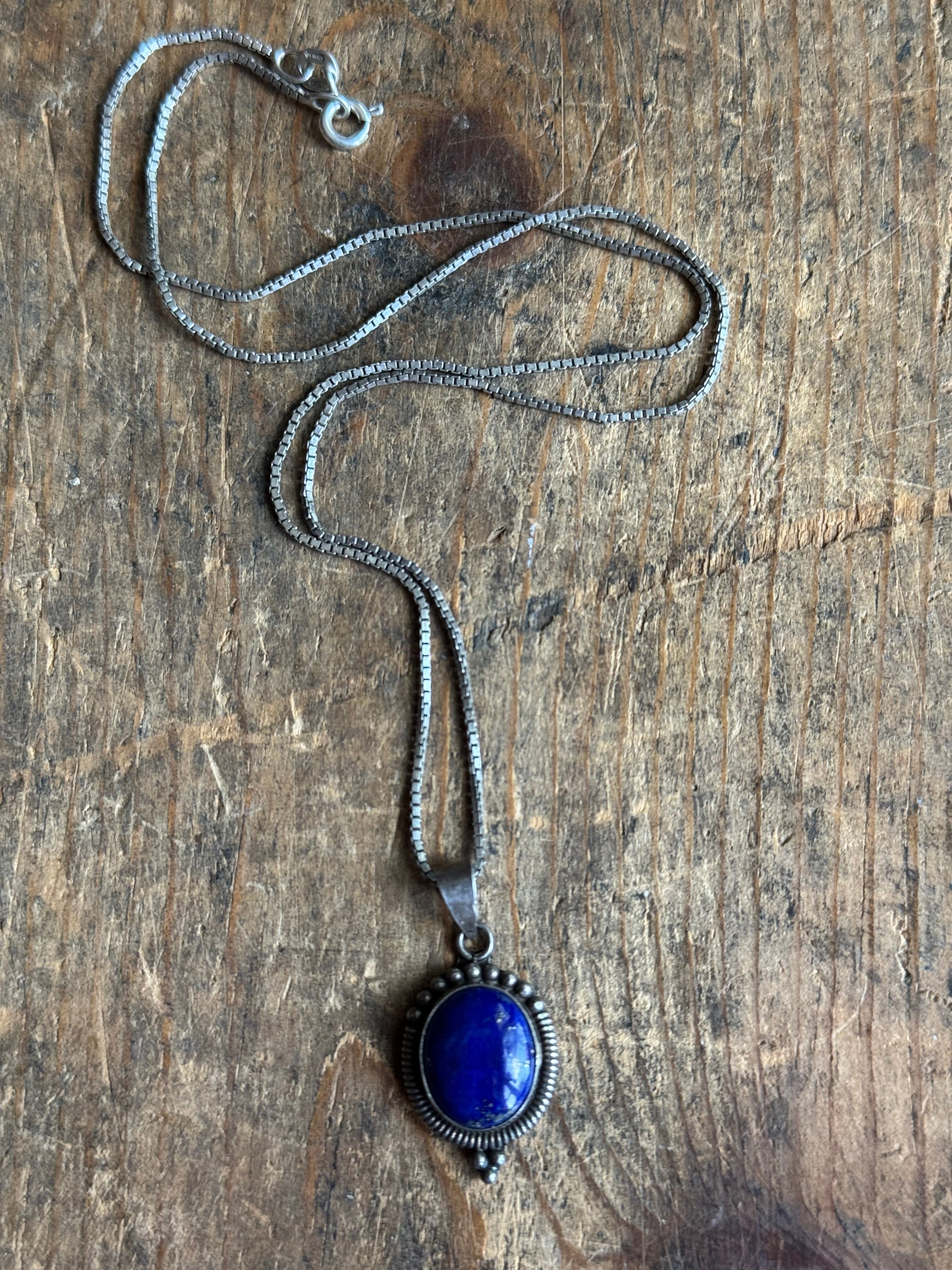 Vintage Sterling Silver Lapis Lazuli Tribal Necklace