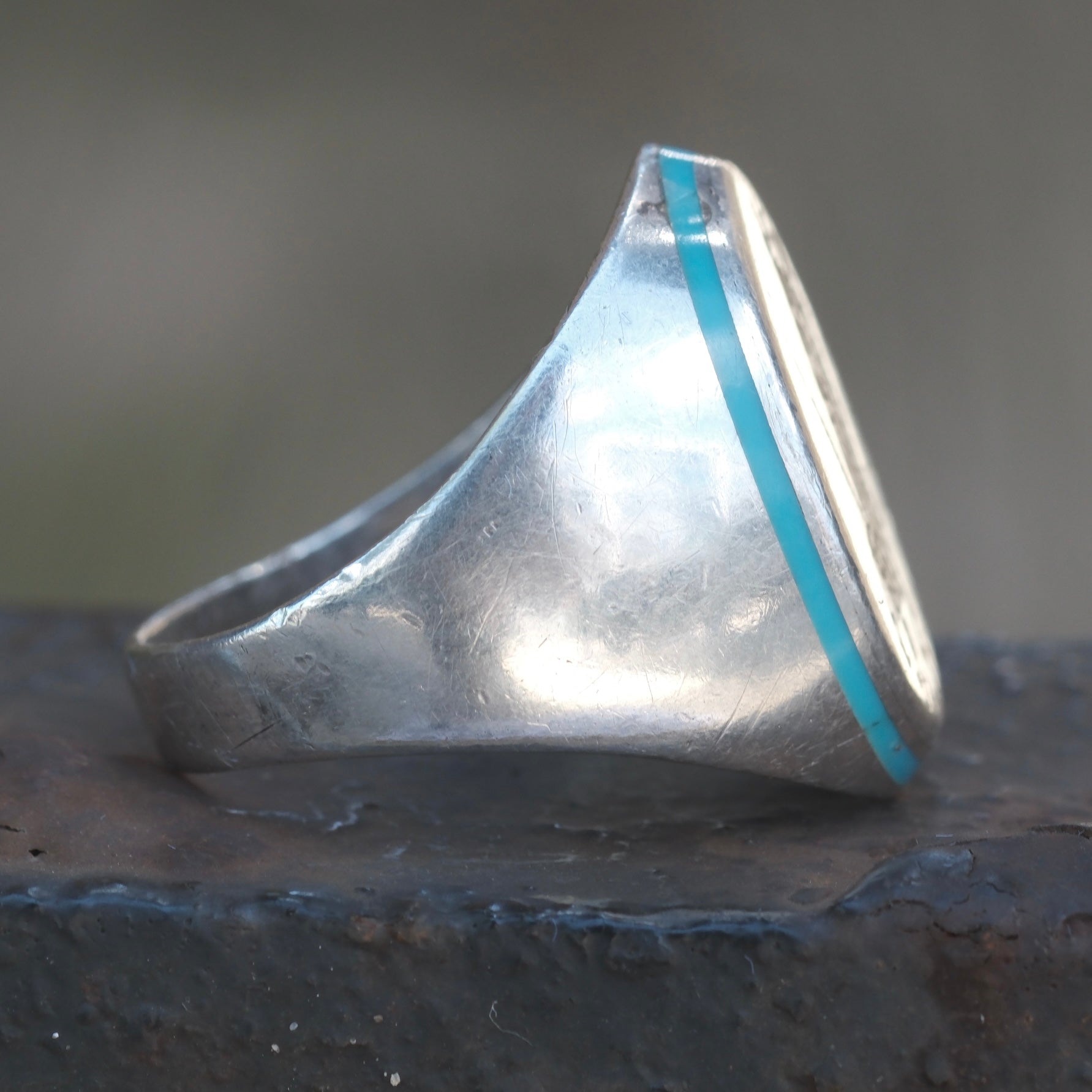 Vintage Sterling Zuni Inlay Eagle Ring 13.5