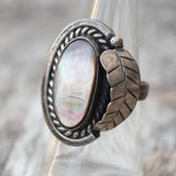Vintage Sterling mother Of Pearl Feather Ring 6.75