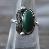 Vintage Sterling Malachite Feather Ring 6.25