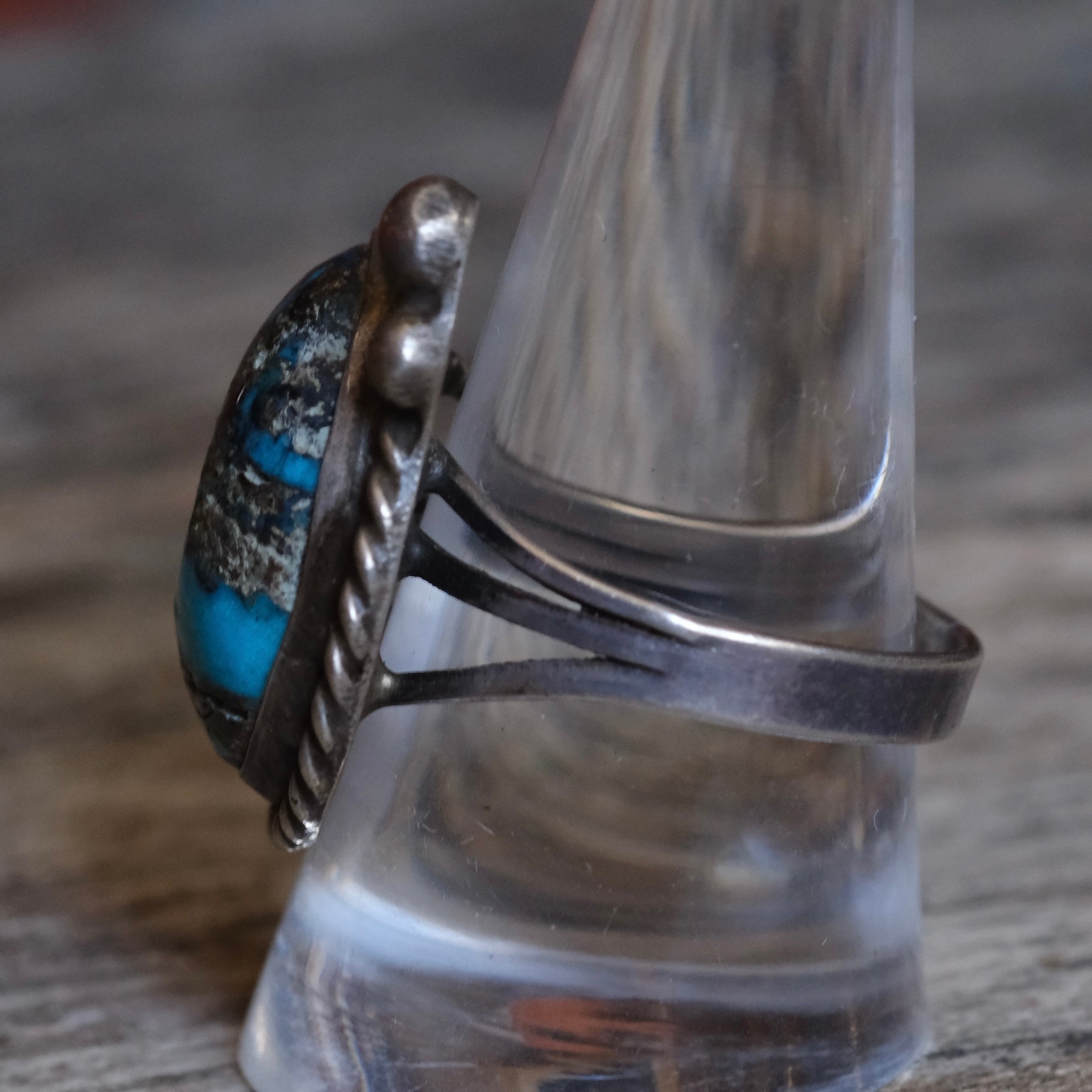 Vintage Sterling Turquoise Roper Ring 10.25