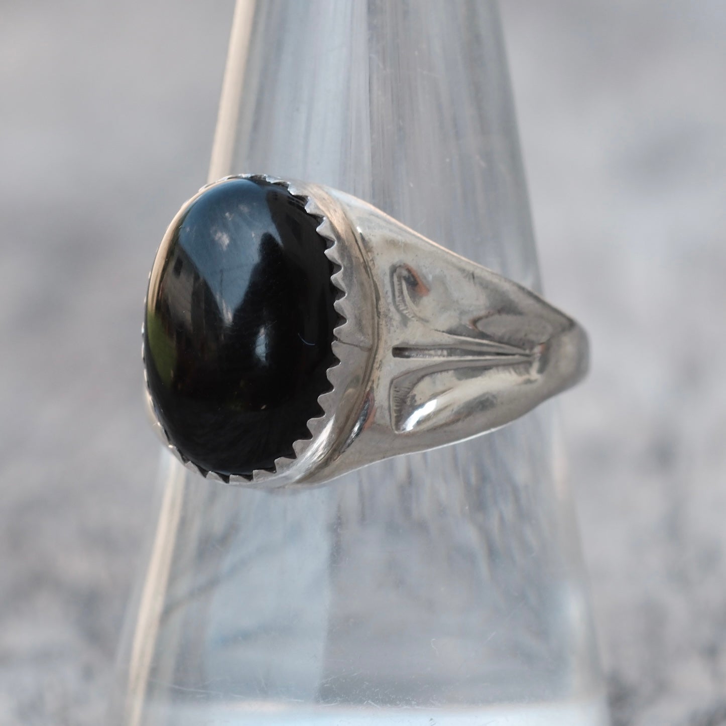 Vintage Sterling Onyx Stamped Band Ring 8.25