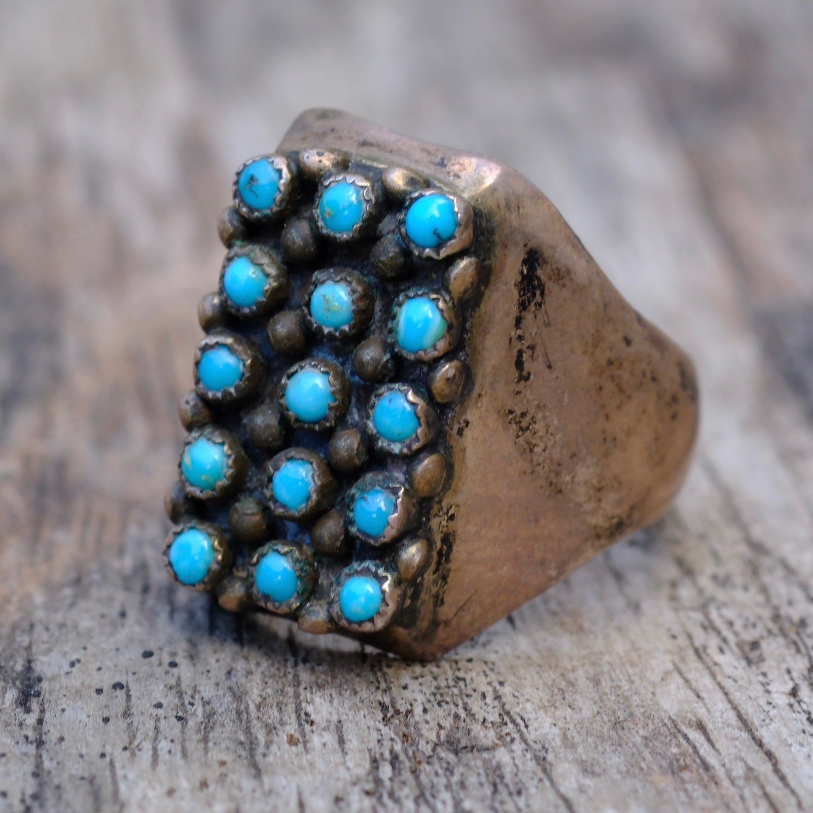 vintage Sterling Snake Eye Turquoise Cluster Ring 4.5