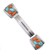 Vintage Sterling Turquoise and Coral Cluster Watch Band