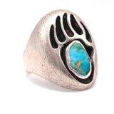 Vintage Sterling Turquoise Bear Paw Ring 8.75