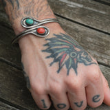 Vintage Sterling Turquoise and Coral Cuff