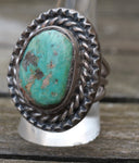 Vintage Sterling Turquoise Roper Ring 10.75