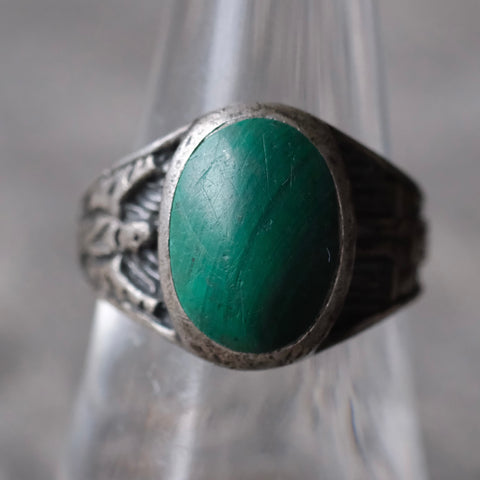 Vintage Sterling Malachite Thunderbird Ring 8