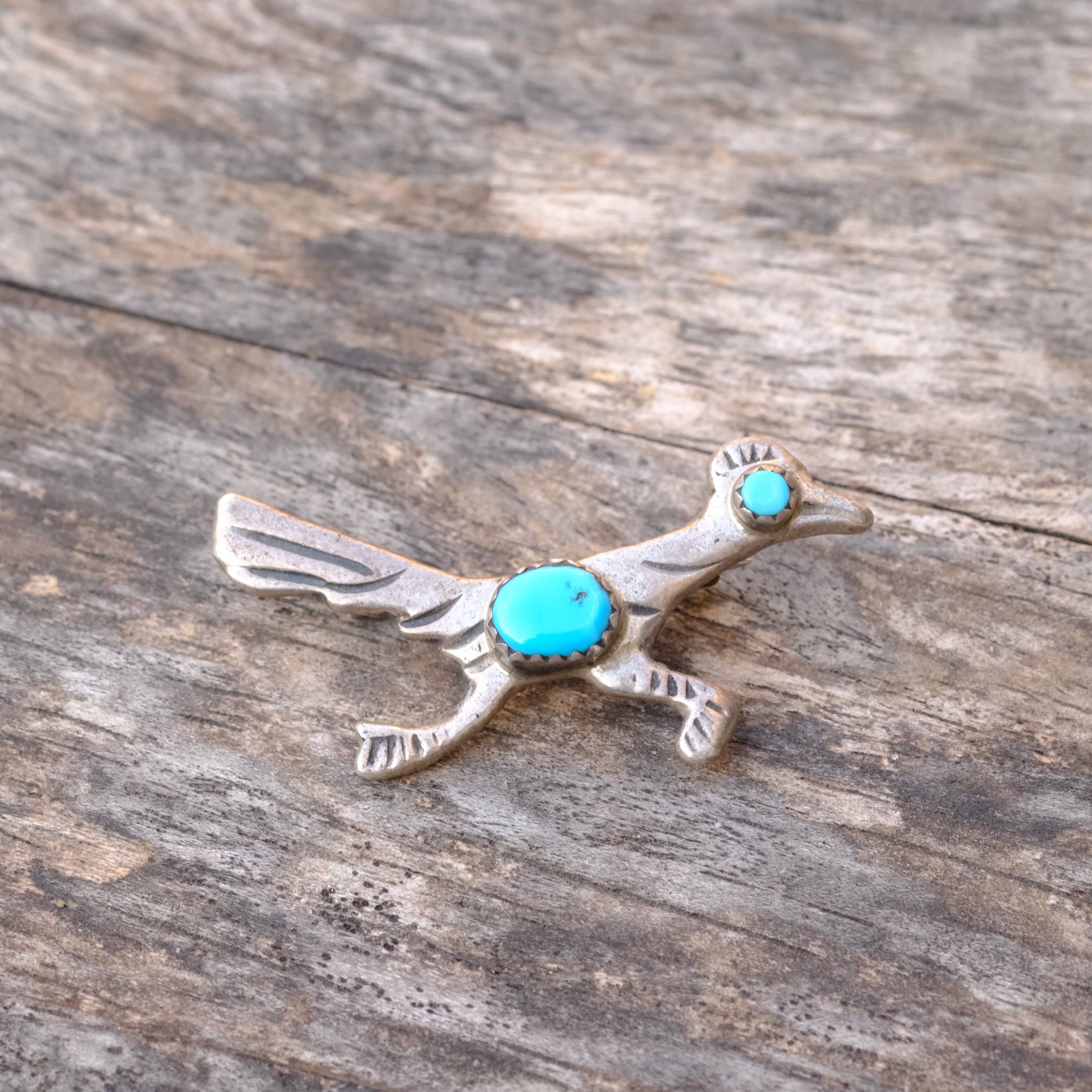 Vintage Sterling Turquoise Road Runner Pin