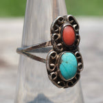 Vintage Sterling Turquoise and Coral Ring 6