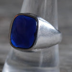 Vintage Sterling Blue Glass Signet Ring 9.75