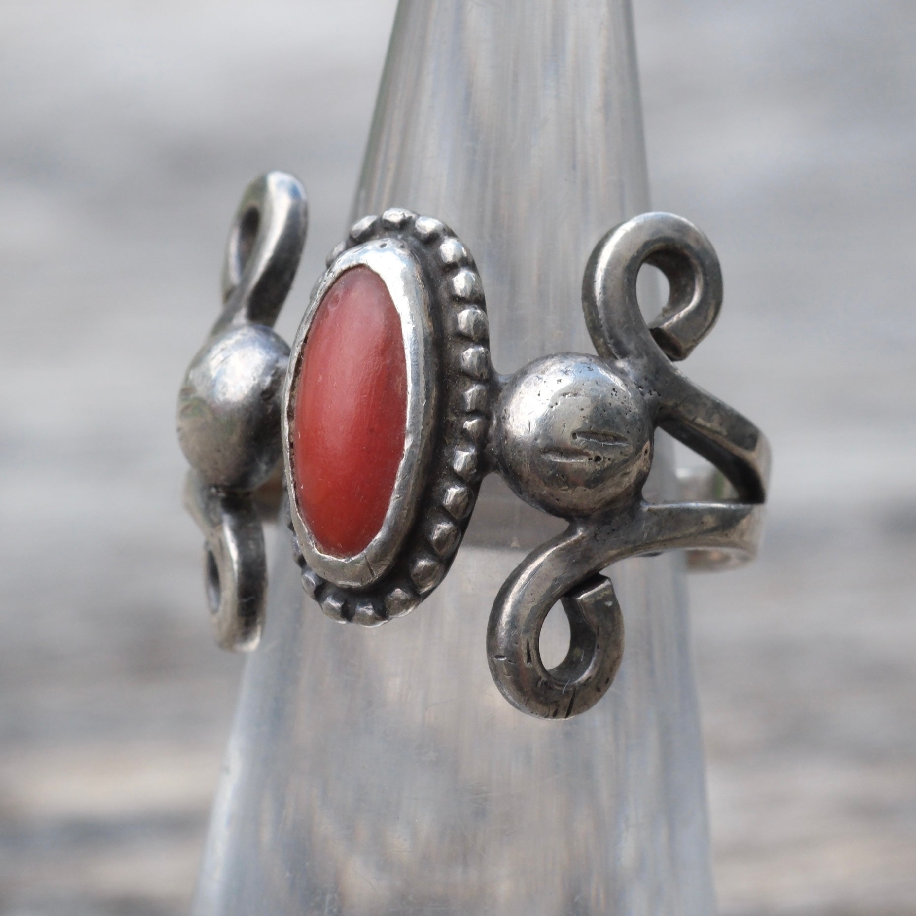 Vintage Sterling Coral Ring 5.5