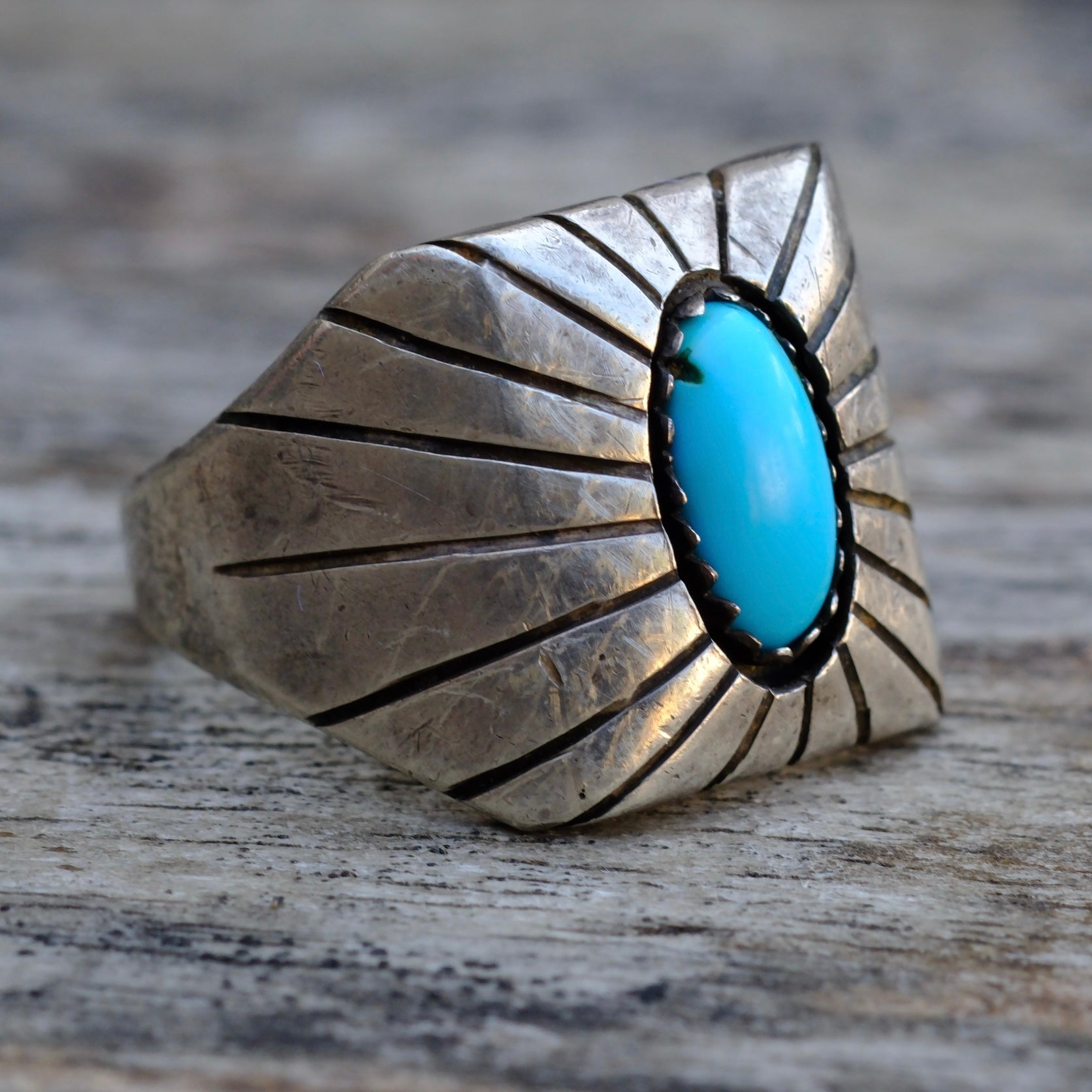 Vintage Sterling Turquoise Shadowbox Ring 9.75