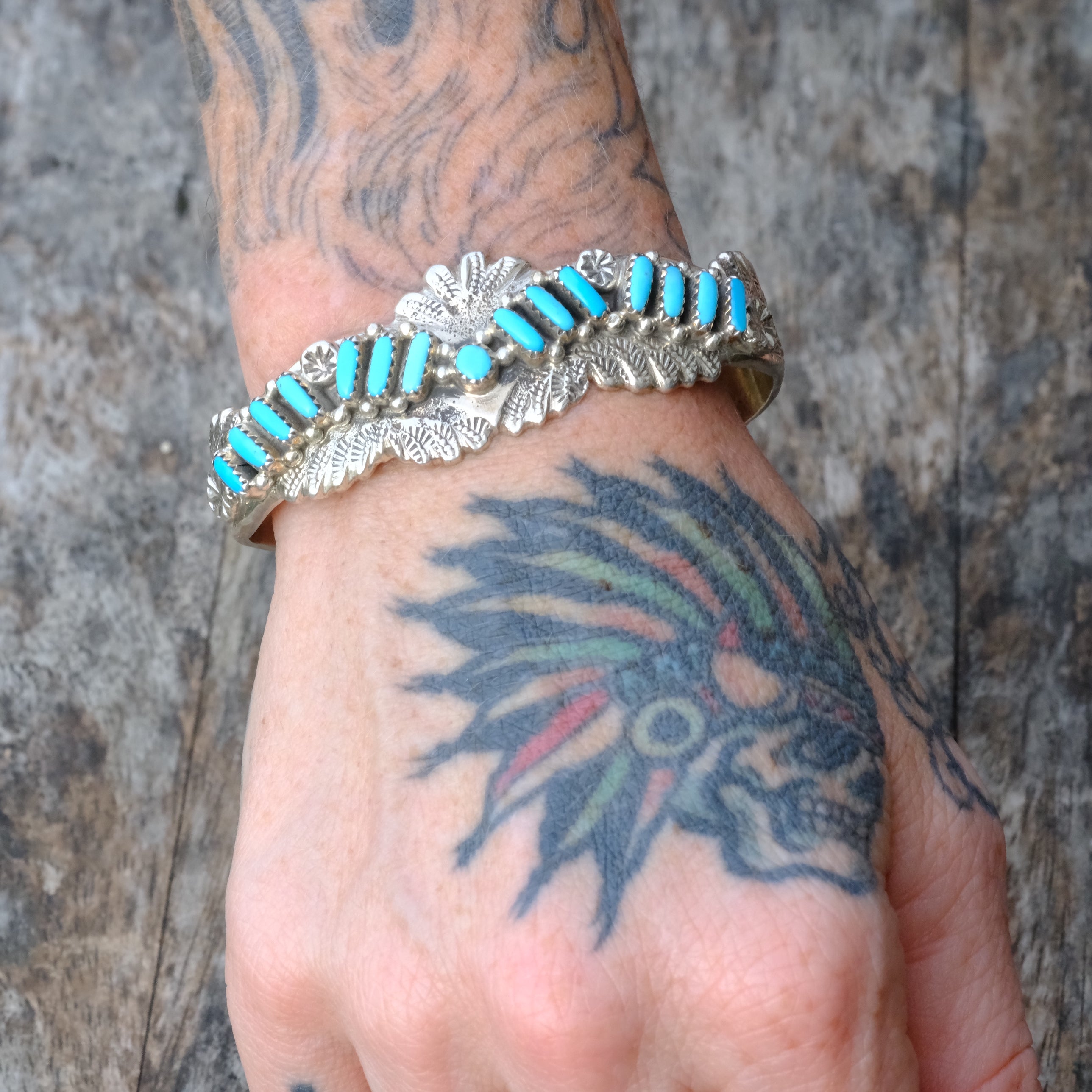 Vintage Sterling Zuni Petit Point Turquoise Cuff Bracelet Mary Faye Hanaweeke