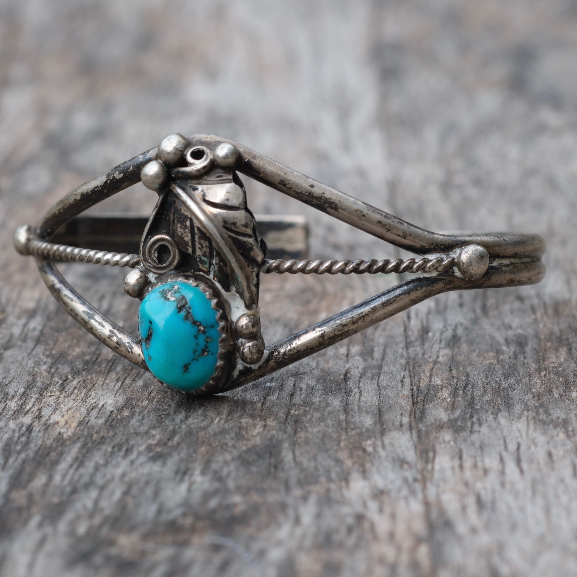 Vintage Sterling Turquoise Feather Cuff Bracelet