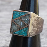 Vintage Crushed Turquoise and MOP Inlay Ring 9