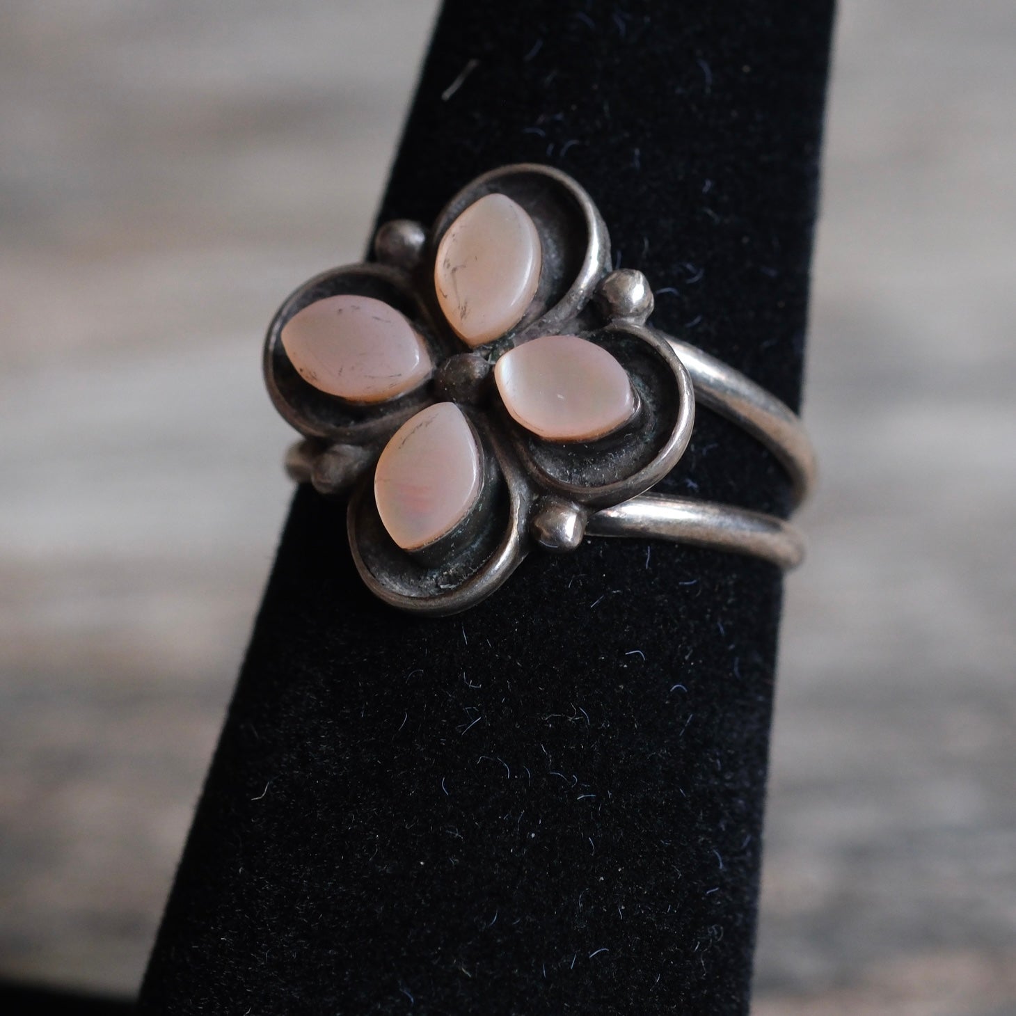 Vintage Sterling Mother Of Pearl Cluster Ring 5.75