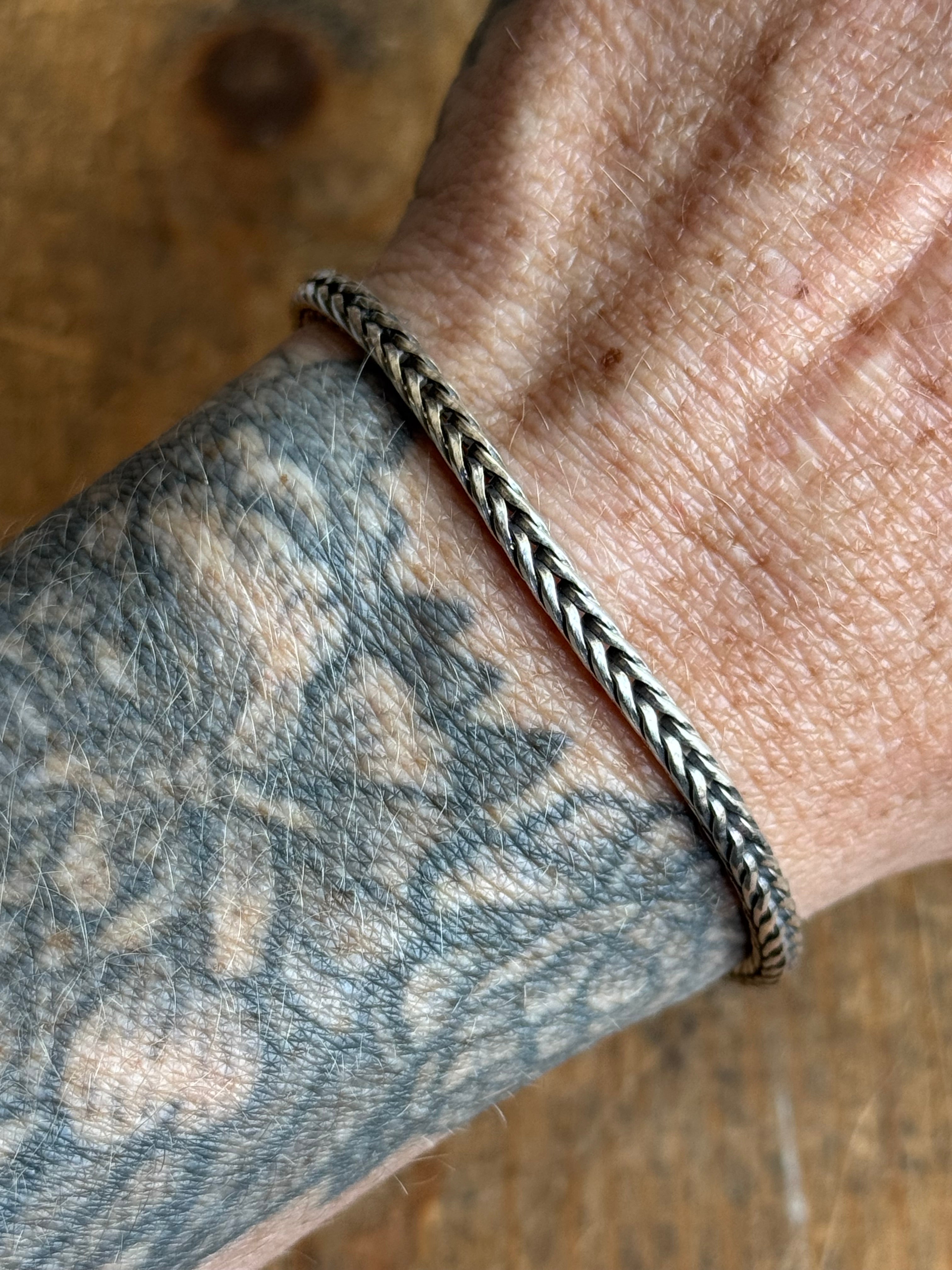 Vintage Sterling Silver 6.75” Square Foxtail Chain Bracelet