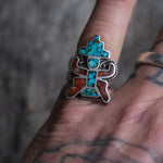 Vintage Sterling Crushed Turquoise and Coral Inlay Kachina Ring 5