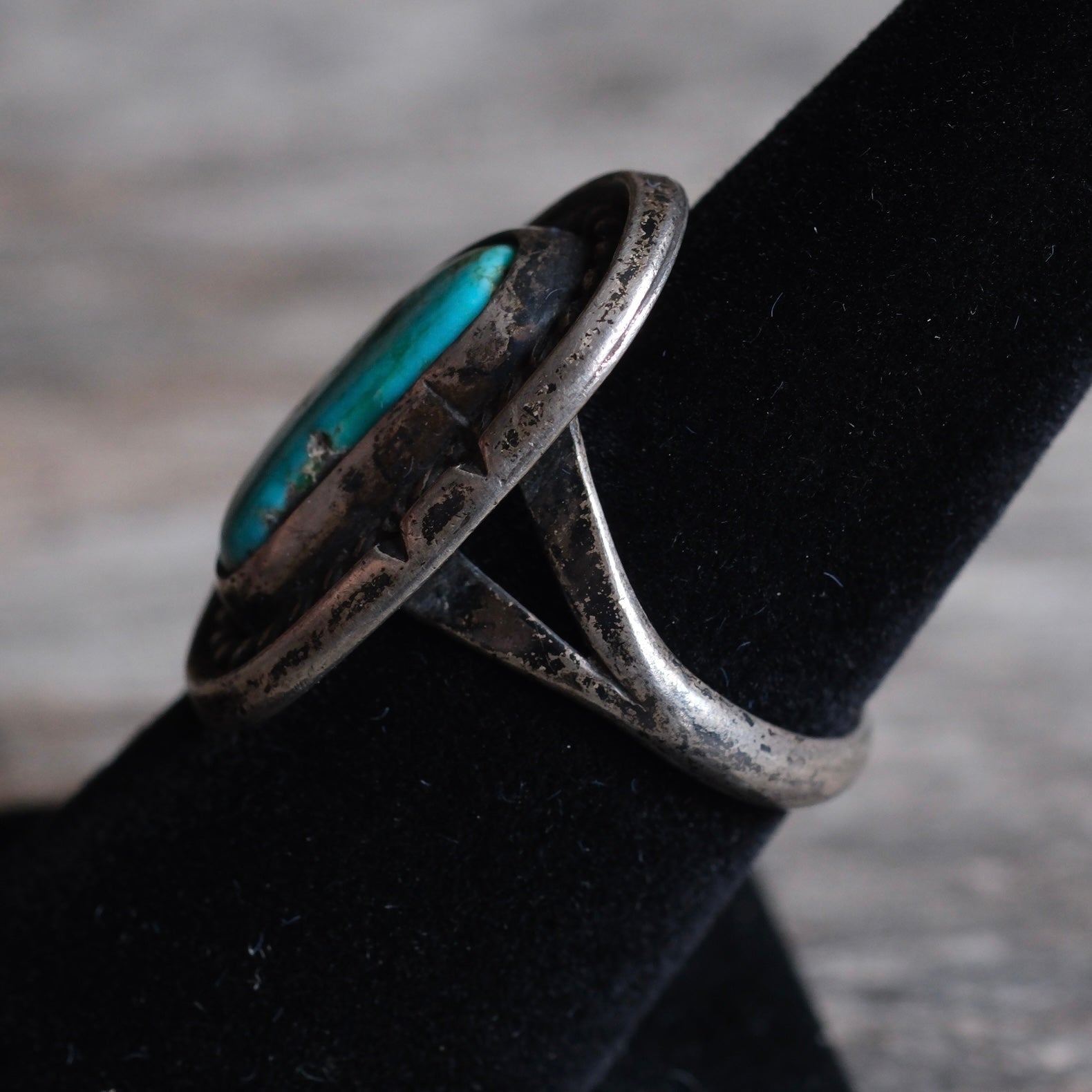 Vintage Sterling Turquoise Roper Ring 7