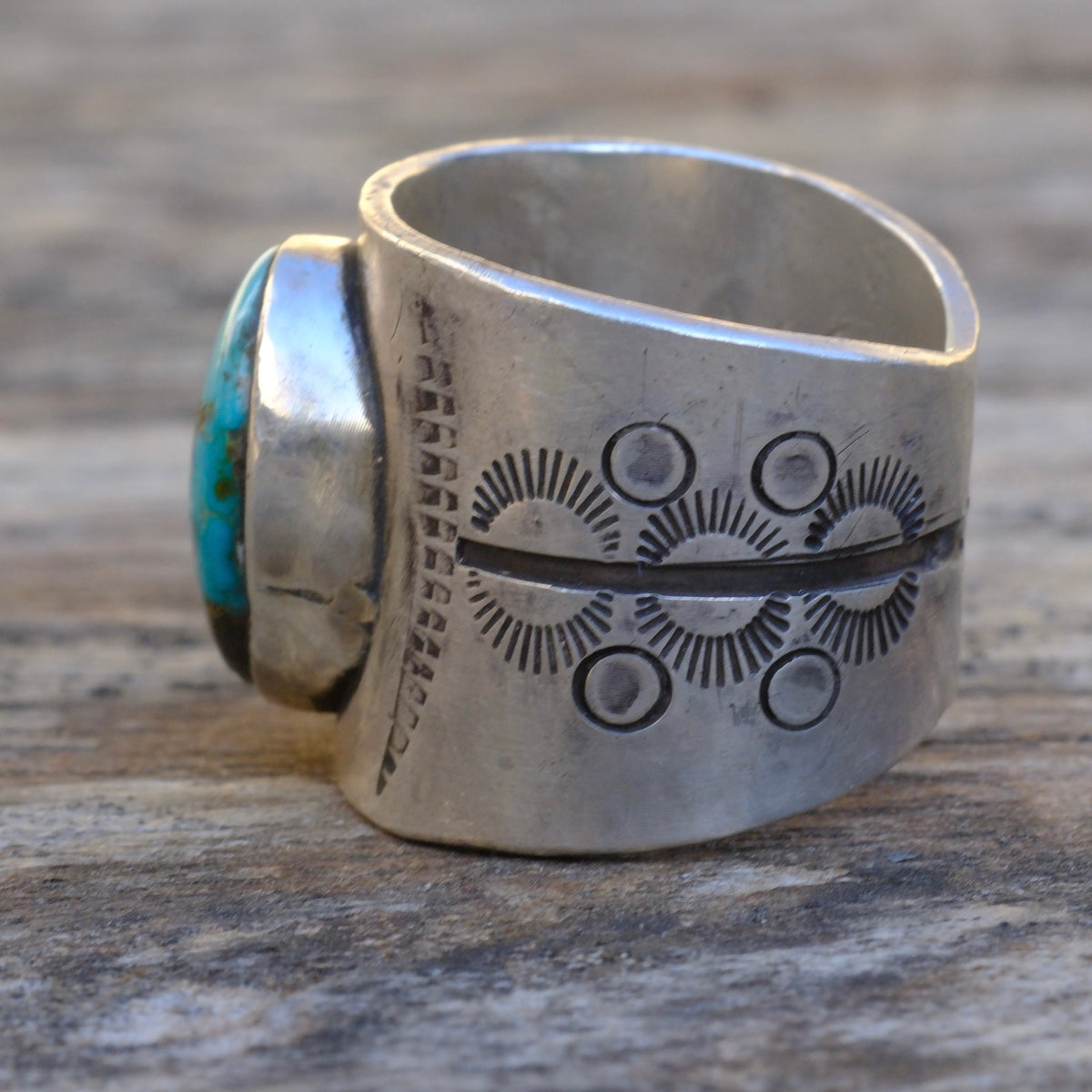 Sterling Silver Fox Turquoise Stamped Ring 8.5