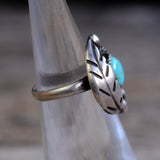 Vintage Sterling Turquoise Feather Ring 3.5