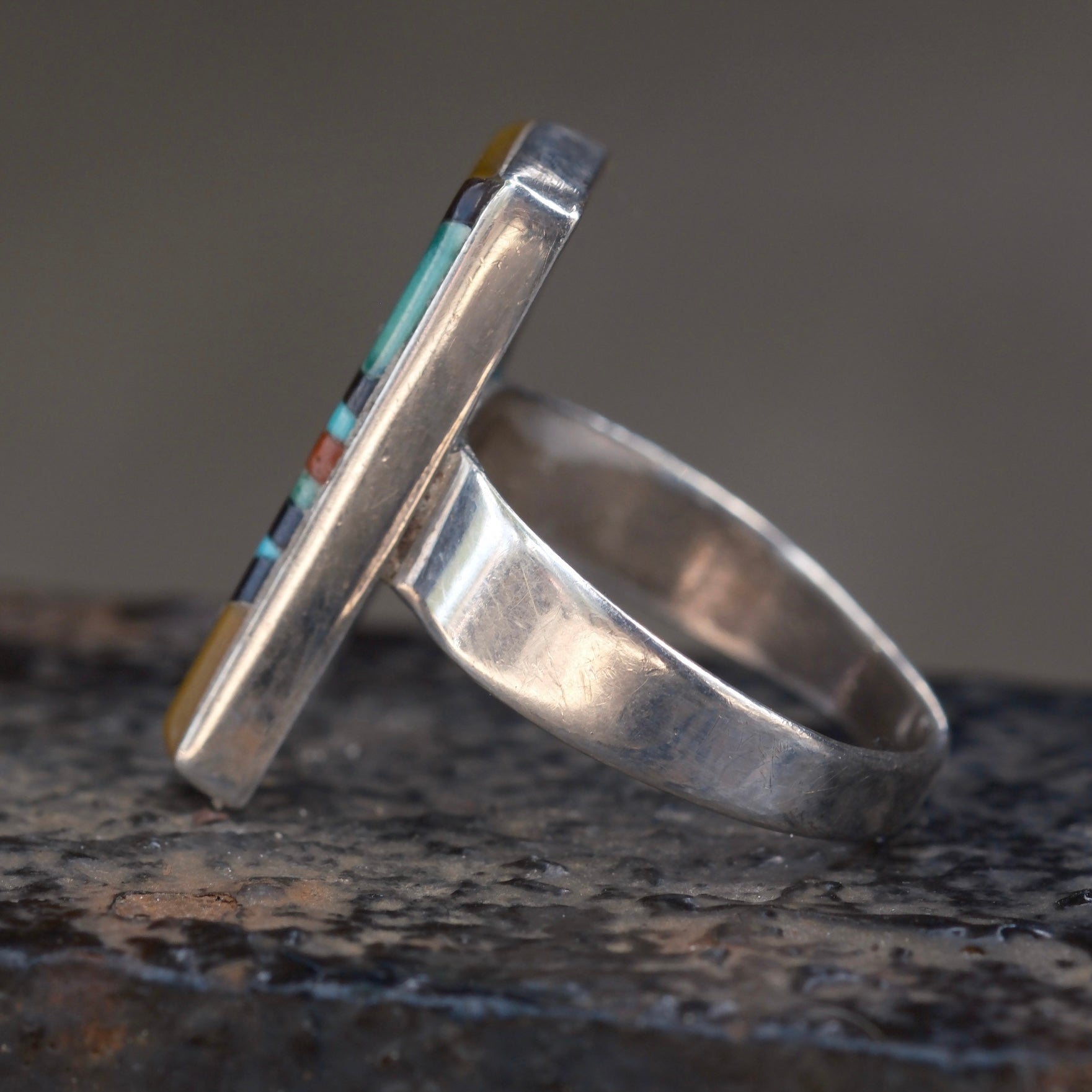Vintage Sterling Multistone Inlay Ring 5.25